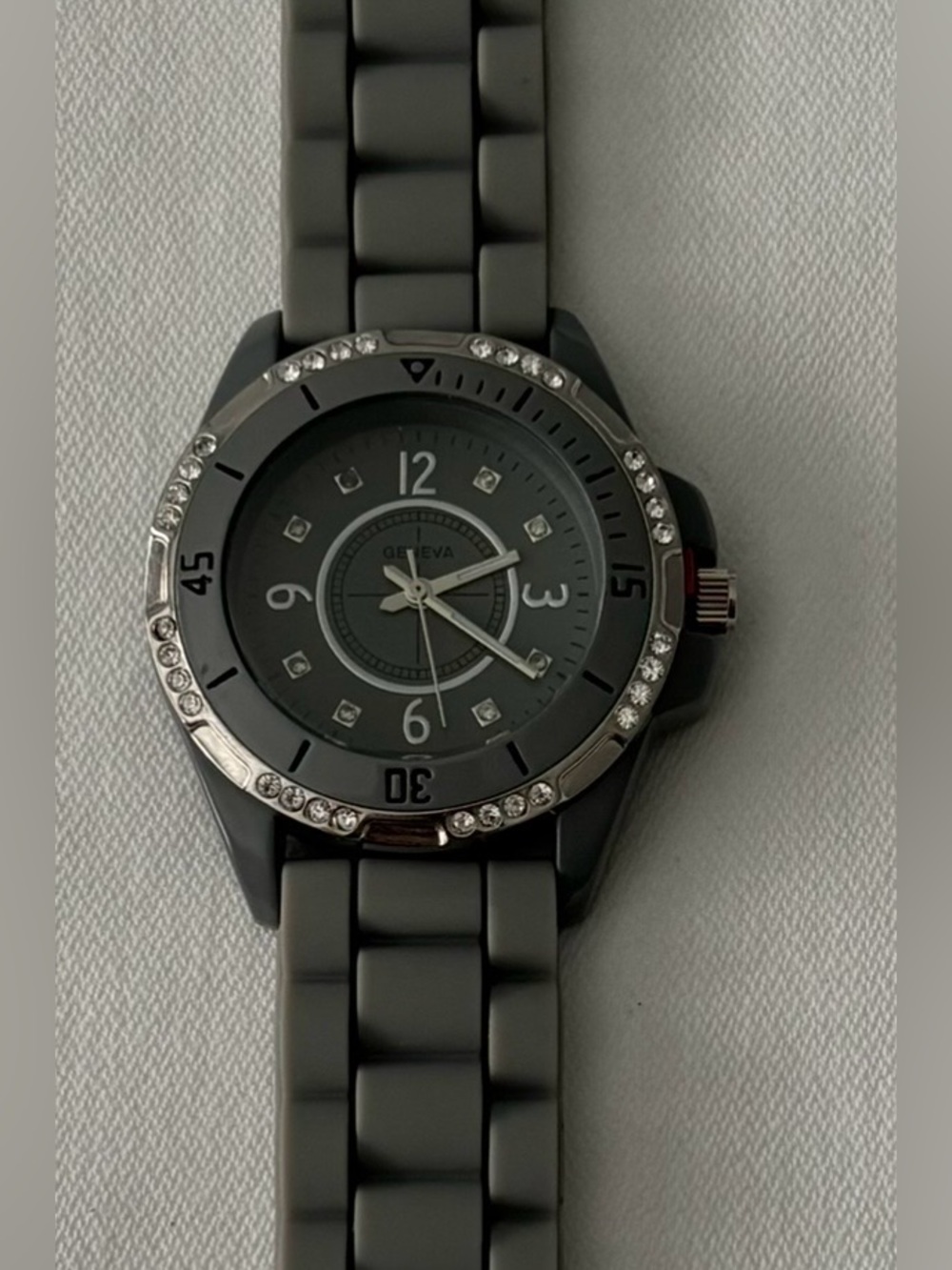 ⌚️3/$30⌚️Geneva Gray Silicone Band Watch with Crystal Accent Bezel